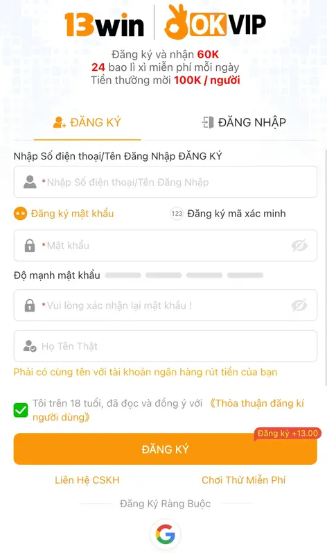 ĐĂNG KÝ 13WIN